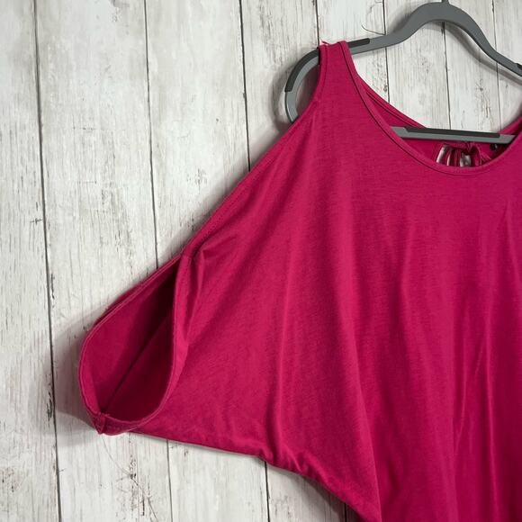 Short Sleeve Pink Dolman Sleeve Cold Shoulder Tie Back Key Hole Scoop Neck Small - Picture 2 of 11